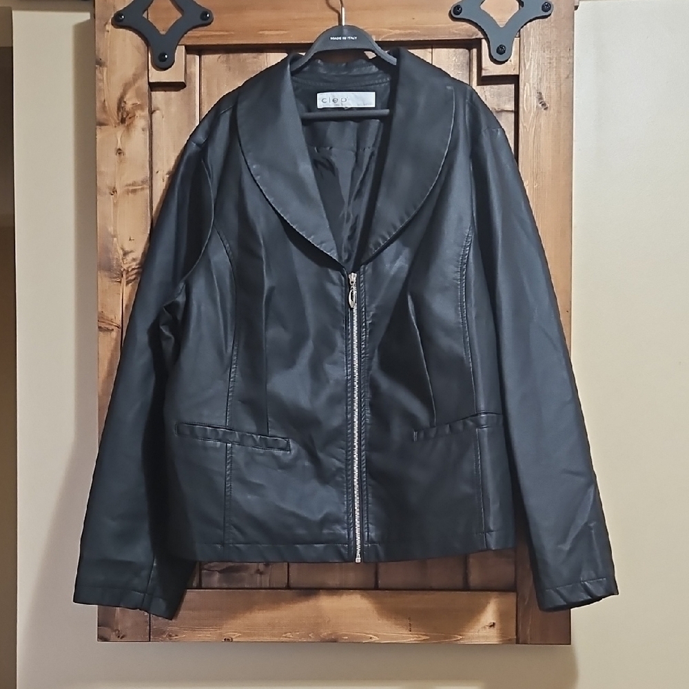 Cleo Black Faux Leather Blazer Style Jacket Est. XXL